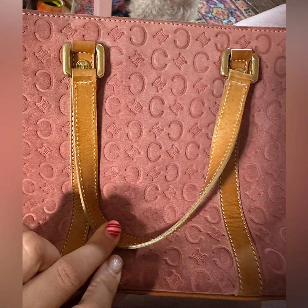CELINE Tote Bag Pink Suede Leather Vintage Handbag - Picture 7 of 17